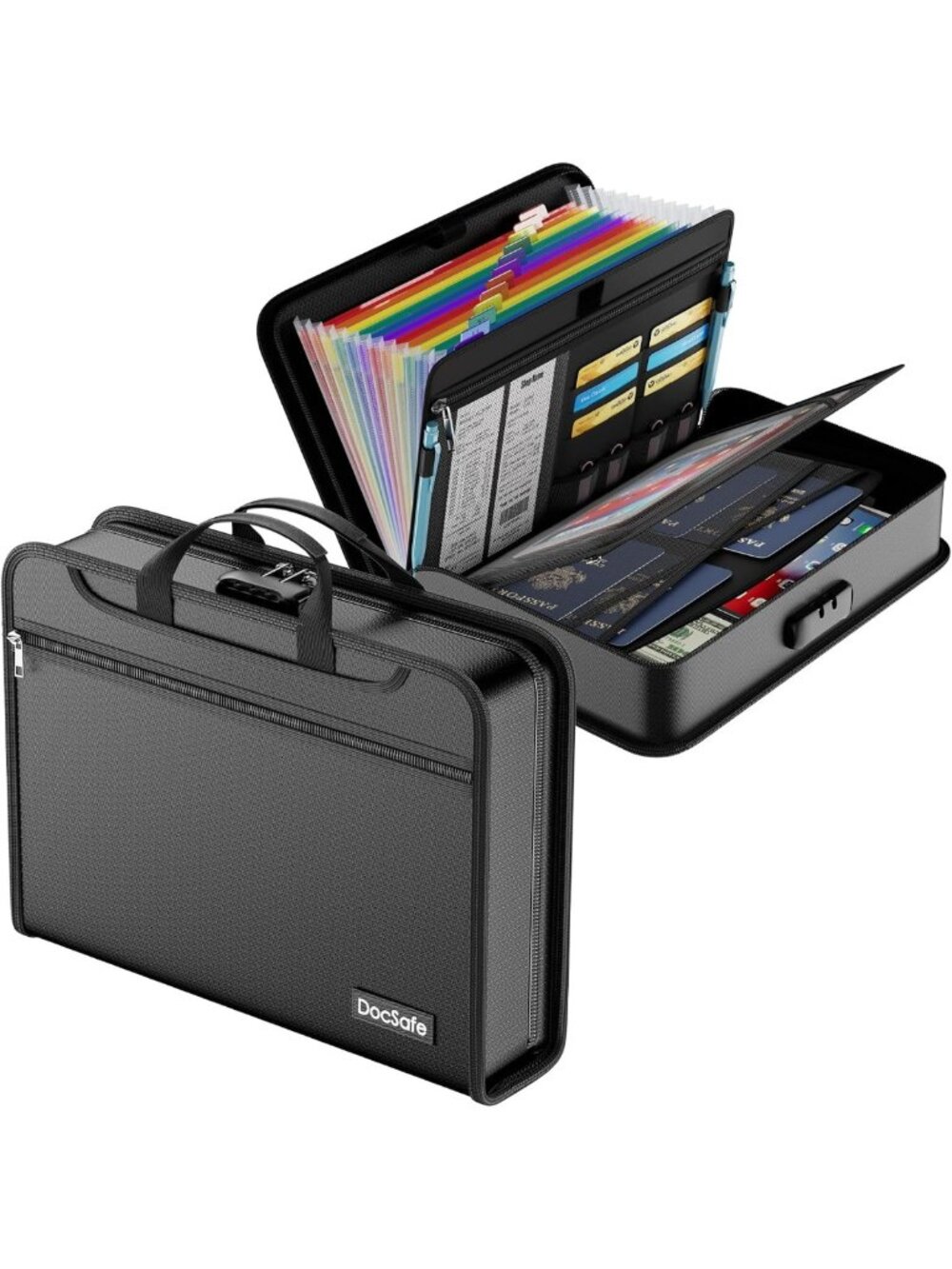 Fireproof Water-Resistant Accordion File Organizer Bag with Lock & Colorful